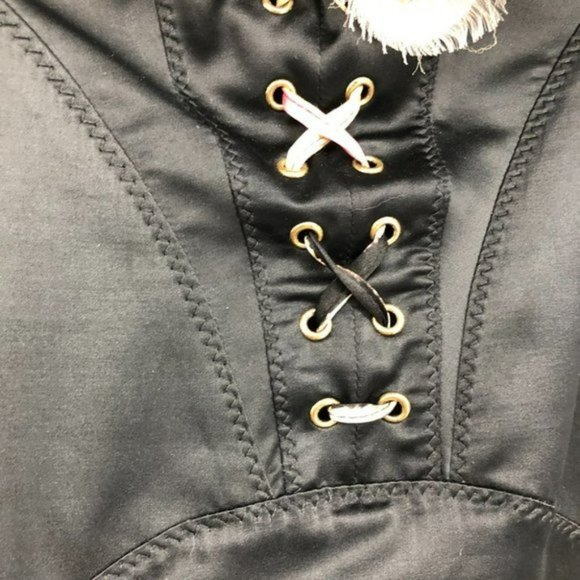 Just Cavalli Roberto black silk corset off shoulder Boa Scarf ruffle  neck Dress - Picture 10 of 13